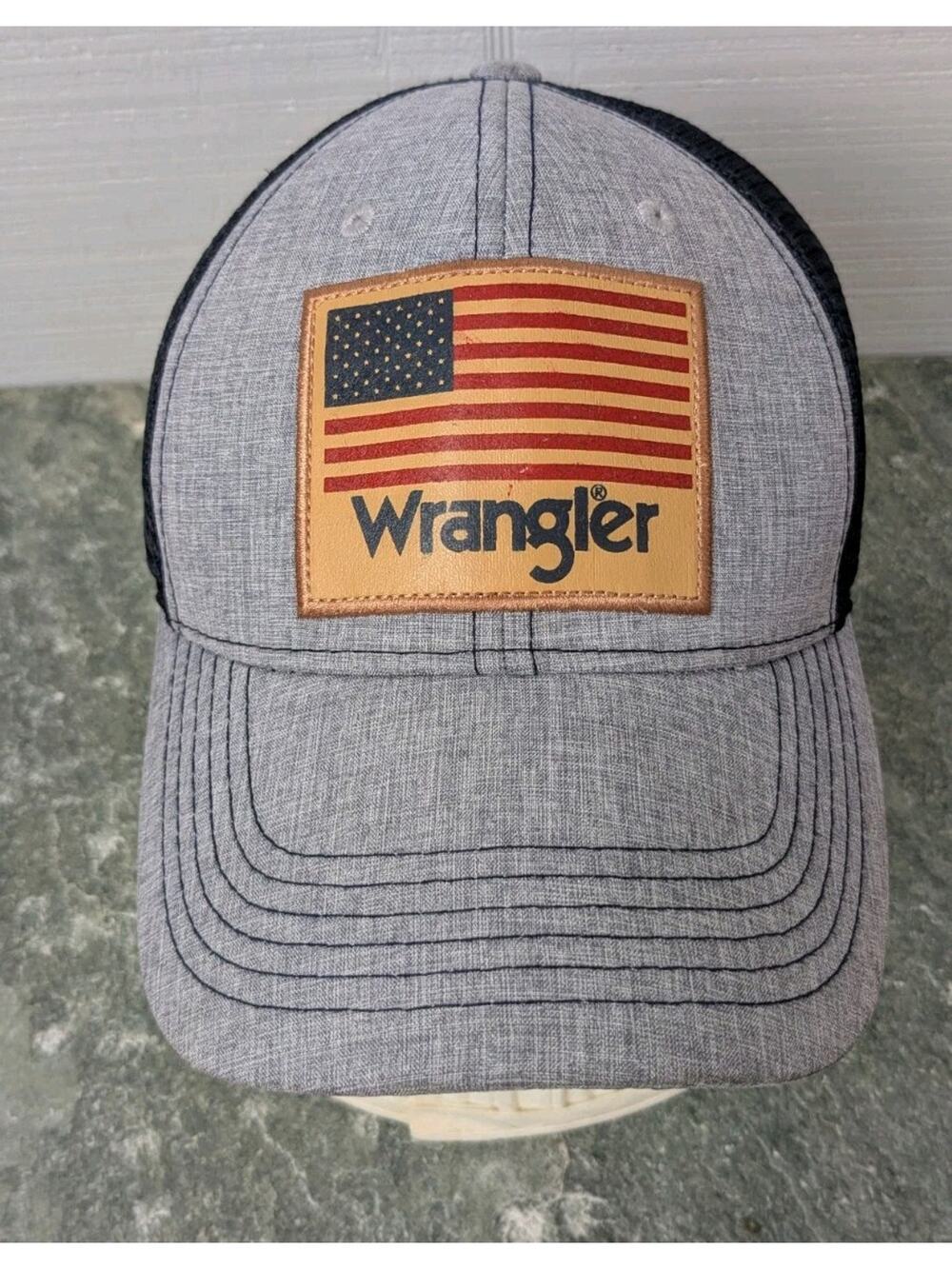 Wrangler American Flag Mesh Trucker Hat Blue/Gray Snap back One Size Fits All